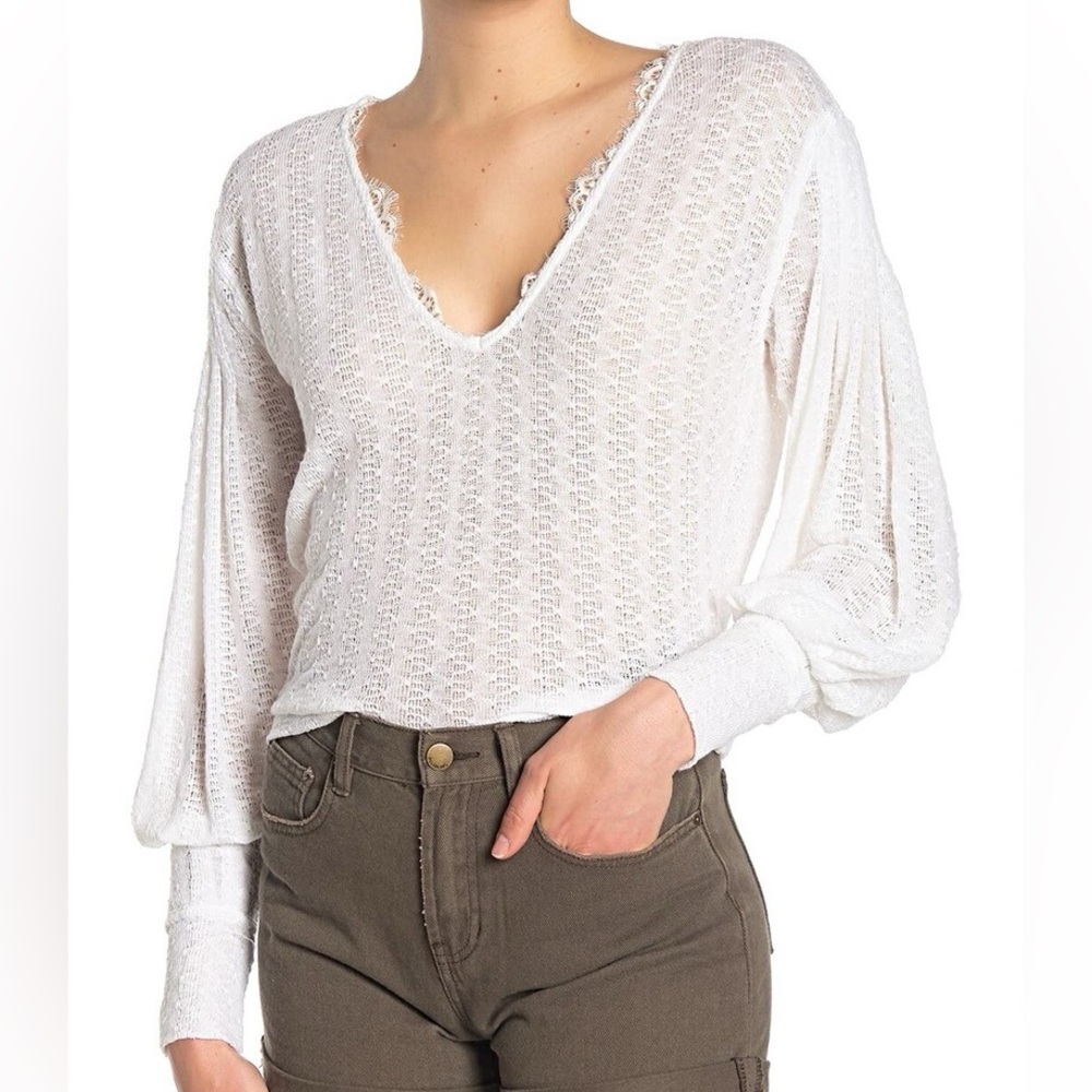 Free People Dream Girl Pointelle Knit Ivory Top- Medium